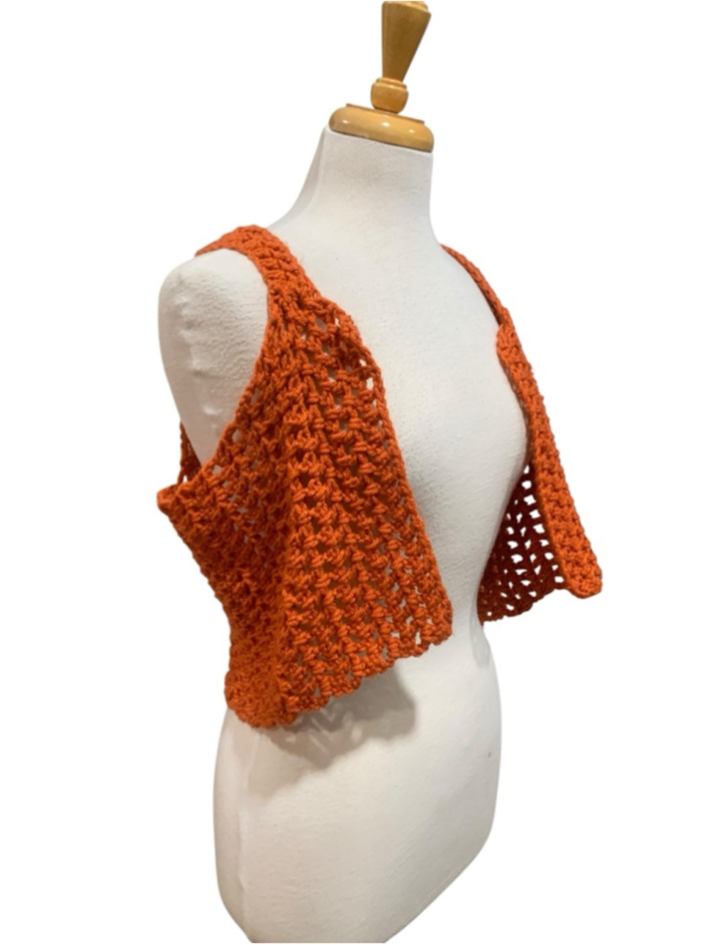 Vntg 70’s Women's handmade Burnt Orange Crocheted Vest S